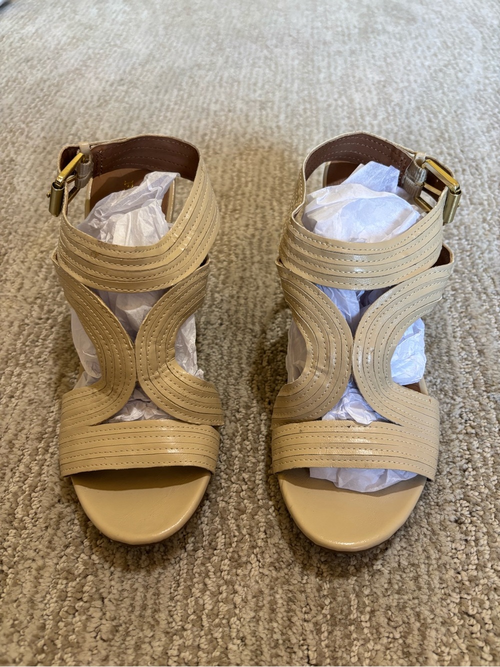 Franco Sarto Neutral Tan Strappy Leather Sandals 6.5